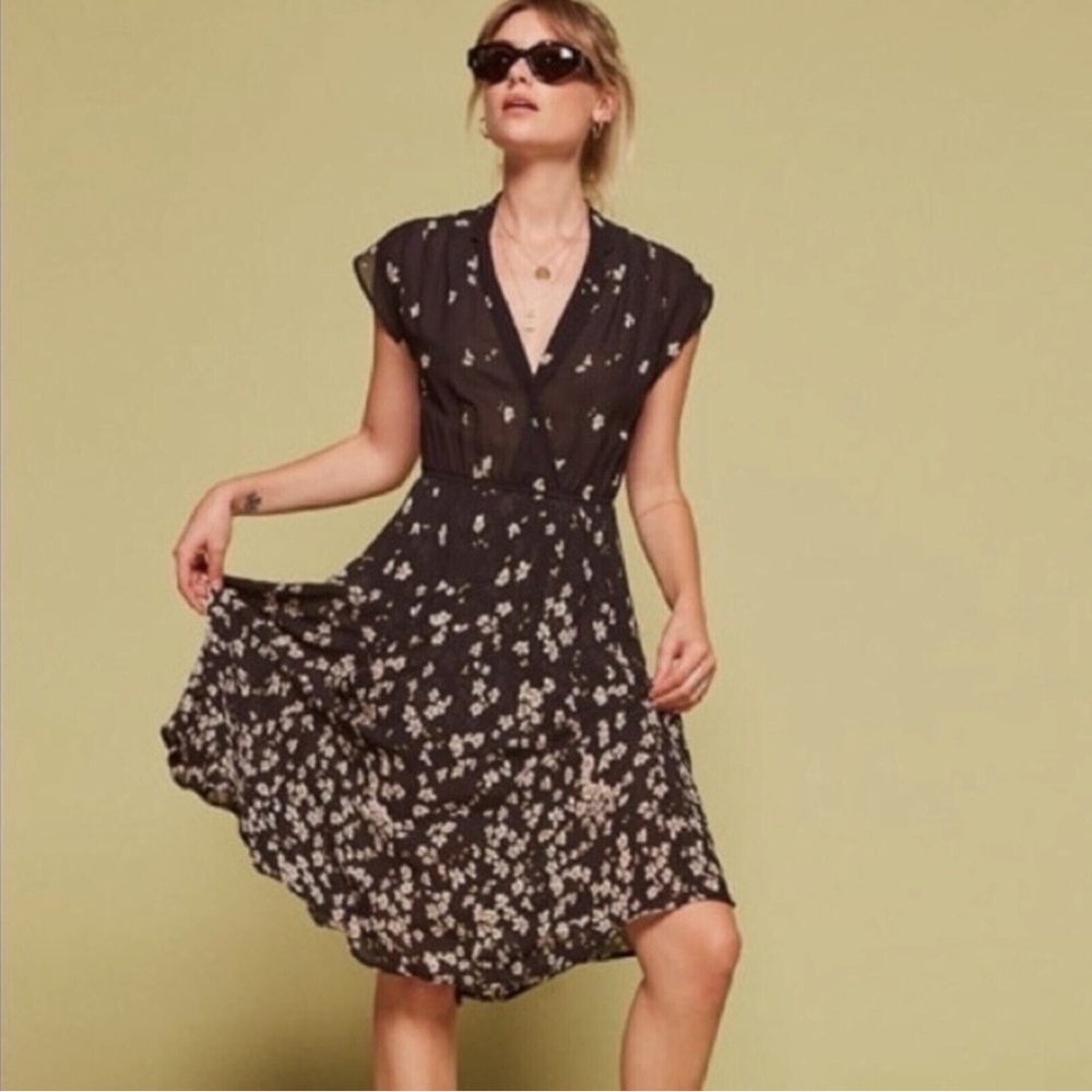 Reformation Renatta Midi Floral Dress in Black Oleander,  Size M